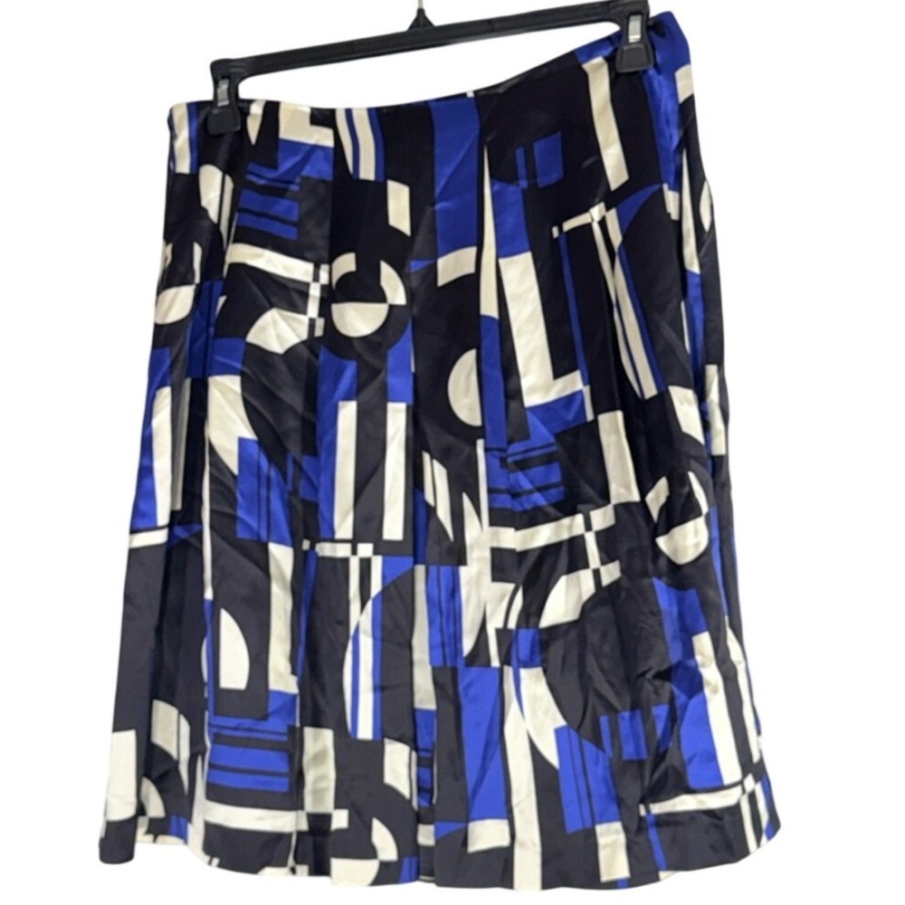 Lauren Ralph‎ Lauren Blue, Black & White Geometric A-Line Silk Skirt size 8